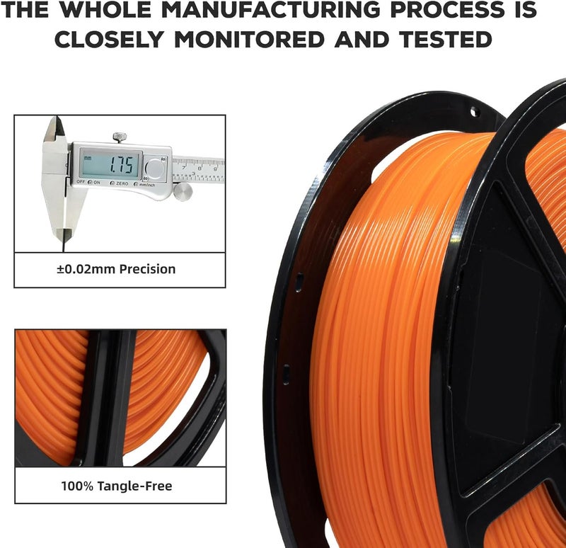 FLASHFORGE PLA Filament 1.75mm, 3D Printer Filament 1kg (2.2lbs) Spool, Dimensional Accuracy +/- 0.02mm, 3D Printing Filament Easy to Use and Fits for Most FDM 3D Printers (Orange) - Image 3